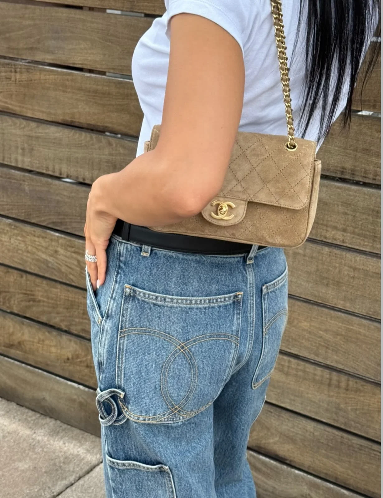 Chanel Mini Classic Flap Velvet Beige GHW - photo 8