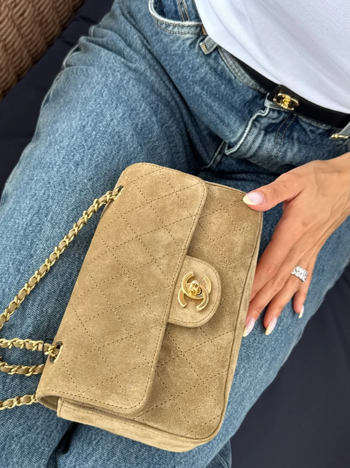 Chanel Mini Classic Flap Velvet Beige GHW - photo 9