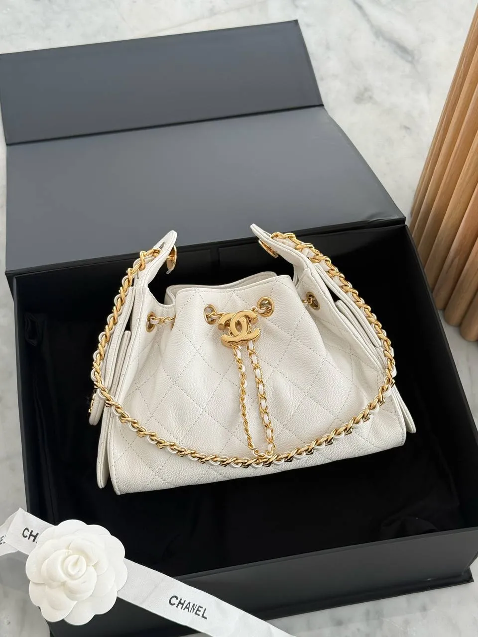 CHANEL Chanel 25 / C25 Mini White GHW Shiny Buckle