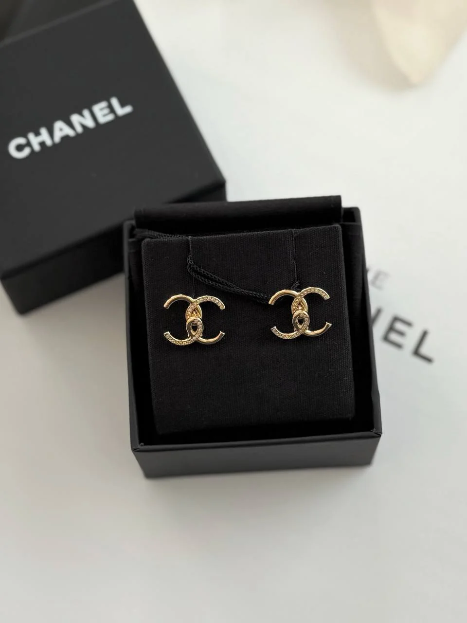 CHANEL Chanel Crystal Double CC Gold Earrings