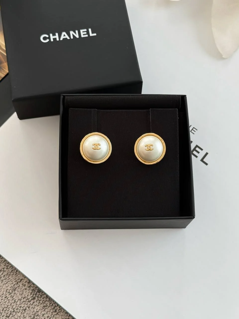 CHANEL Chanel Pearl Dome CC Gold Earrings