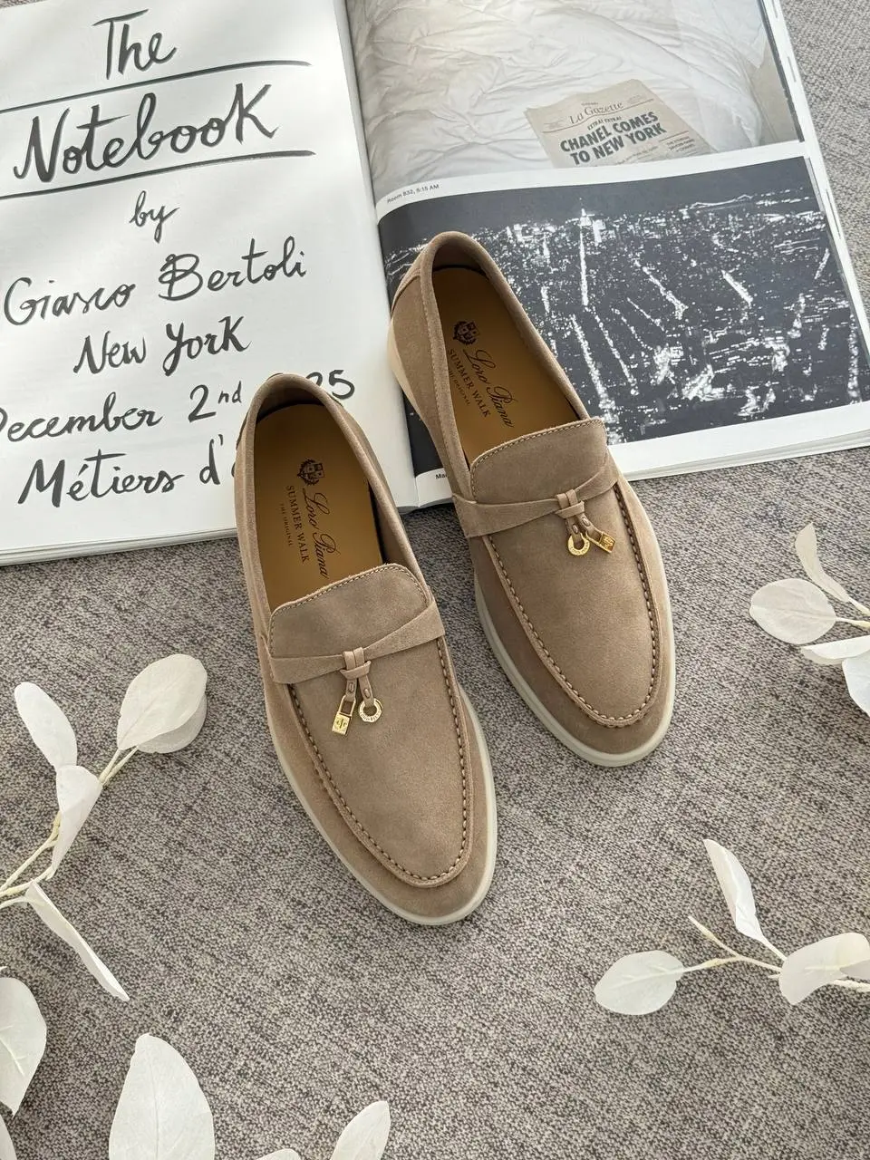 Loro Piana Summer Charms Walk Loafers Suede Beige Corda GHW - photo 1