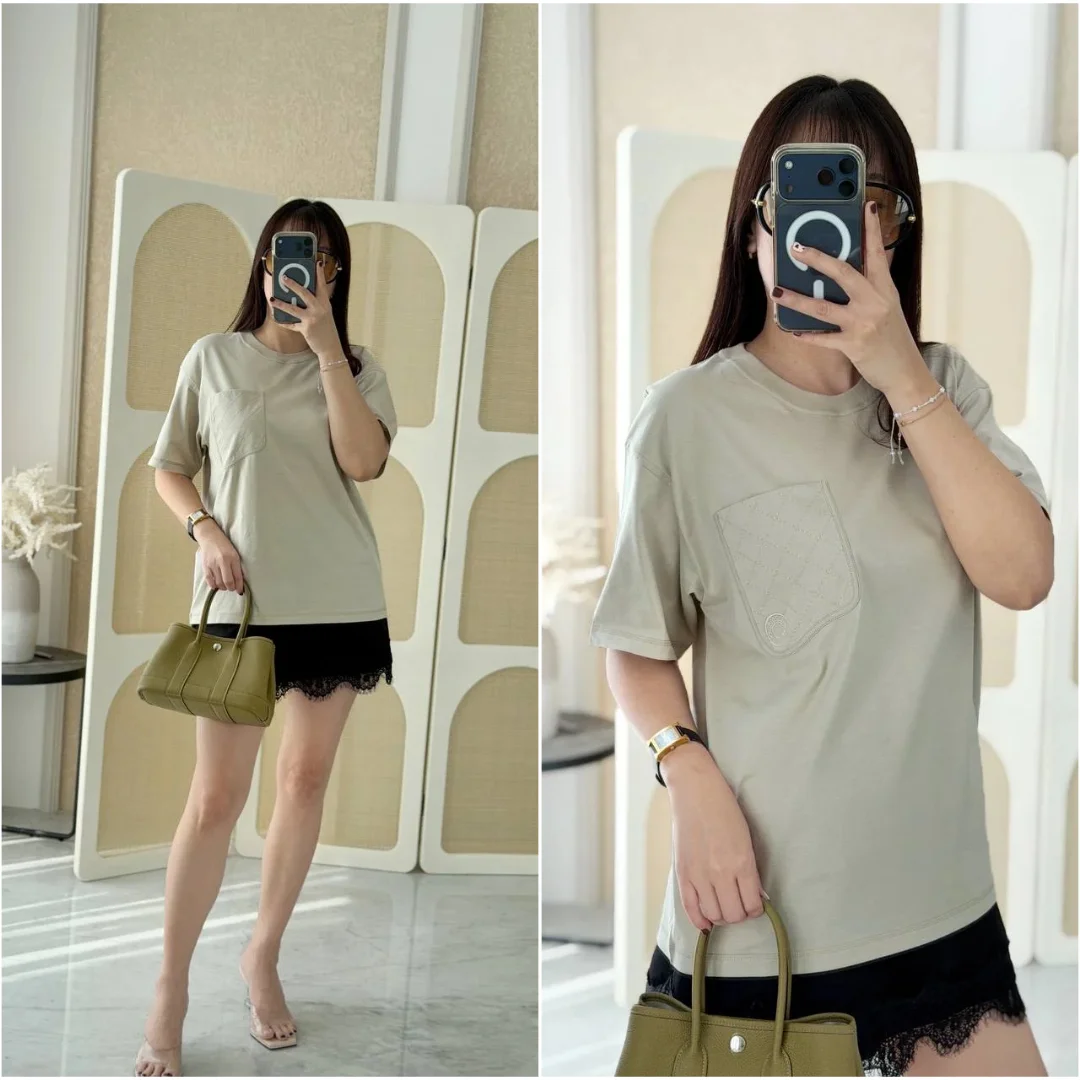 Hermes Hermes Maxi Embroidered Pocket Tshirt Beige Pierre DIstrie