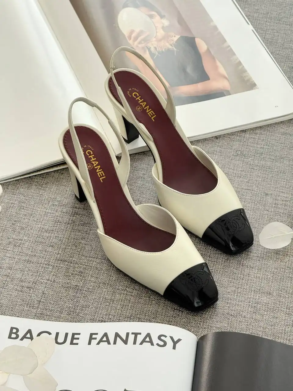 CHANEL Chanel Classic Cap Toe Slingbacks Ivory Black