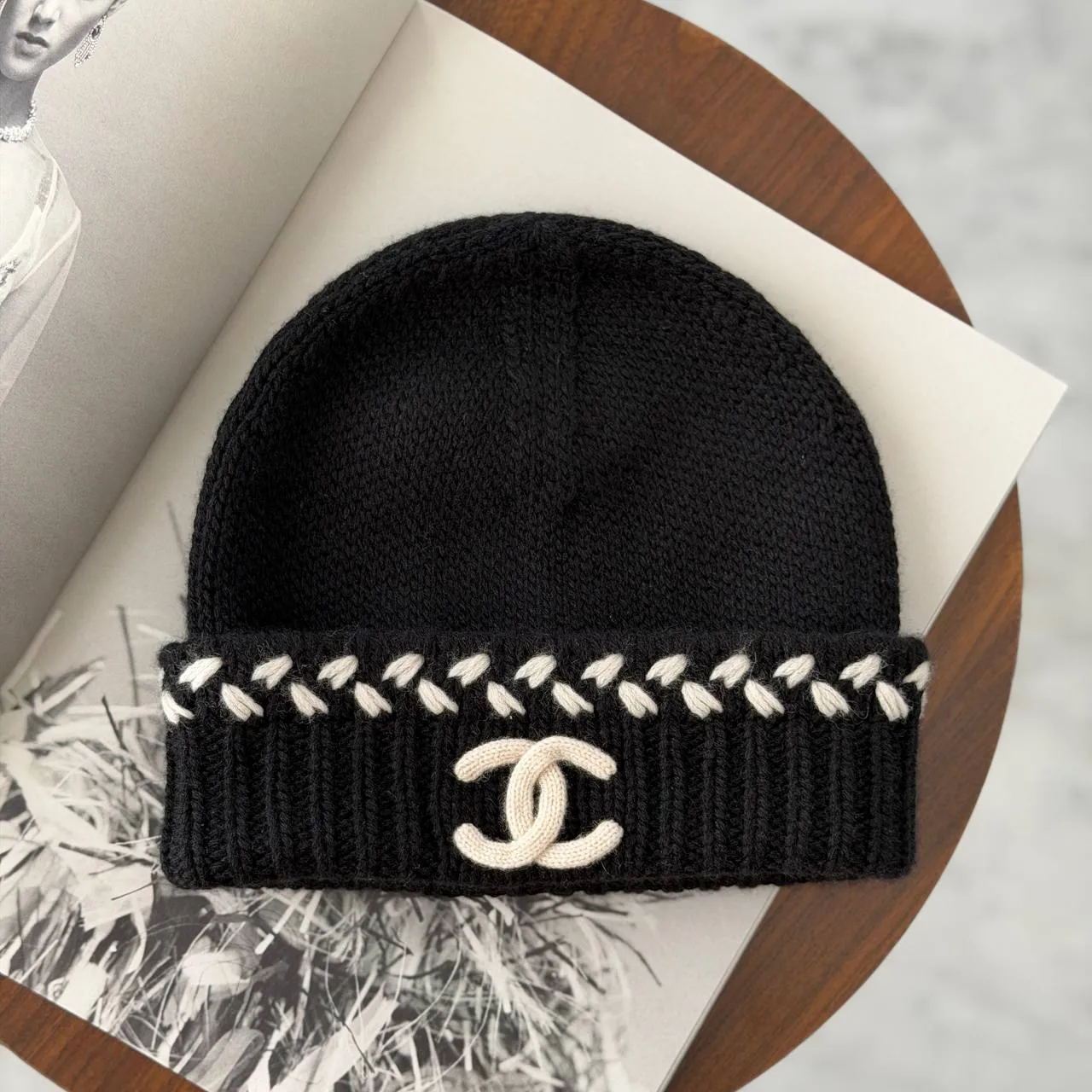 CHANEL Chanel CC Braided Beanie Black