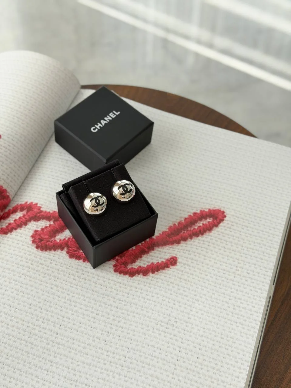 CHANEL Chanel Silver Dome Black CC Earrings