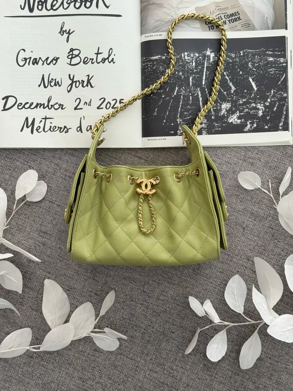 CHANEL Chanel 25 / C25 Mini Green Caviar GHW Shiny Buckle