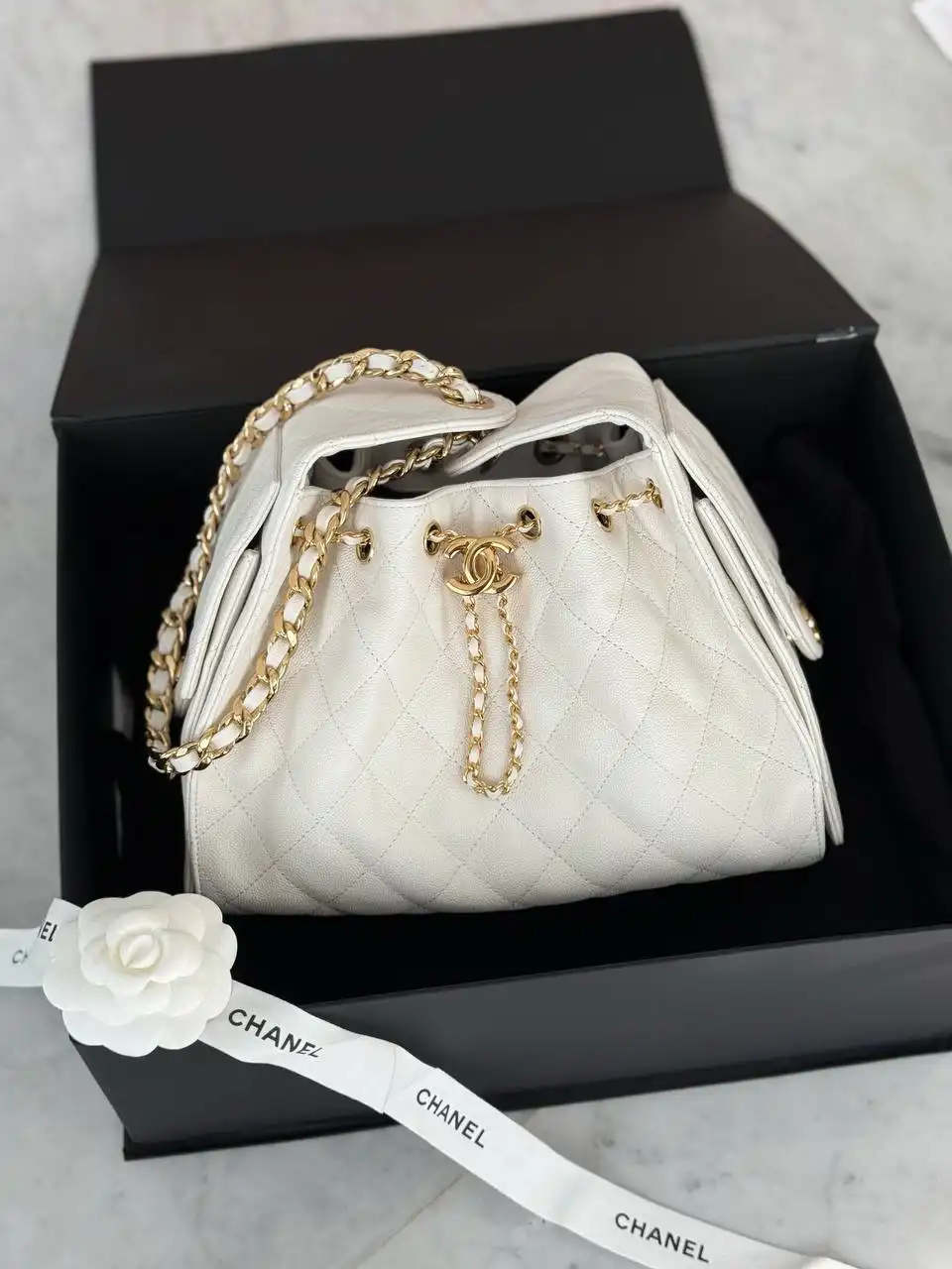 CHANEL Chanel 25 / C25 Small White GHW Shiny Buckle