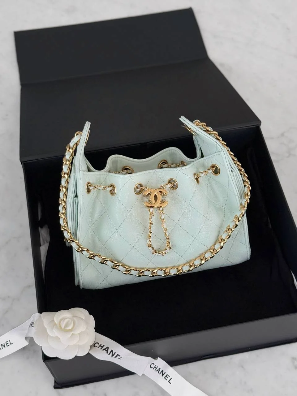 CHANEL Chanel Mini C25 Sage Caviar GHW Shiny Buckle