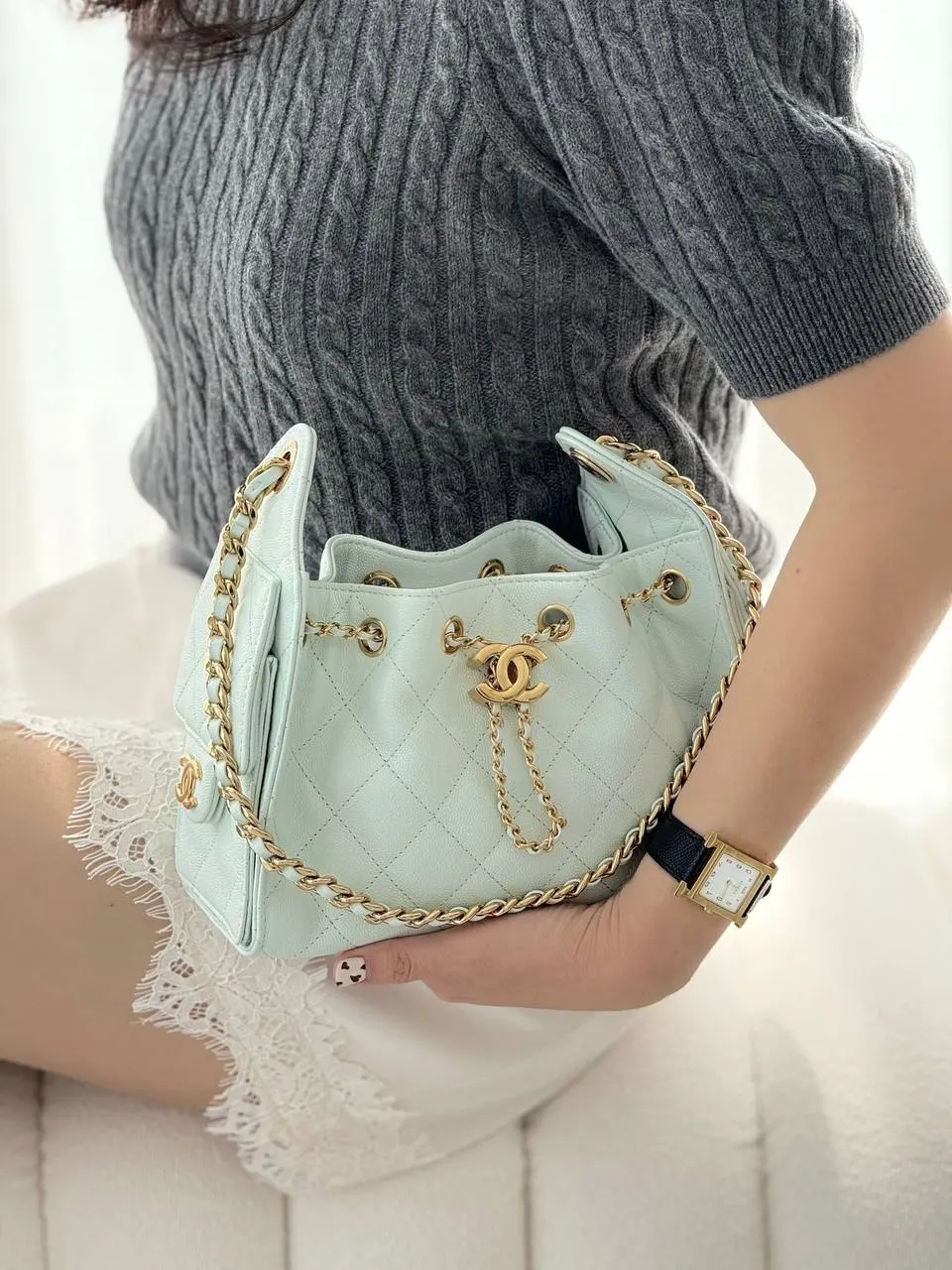 Chanel Mini C25 Sage Caviar GHW Shiny Buckle - photo 3