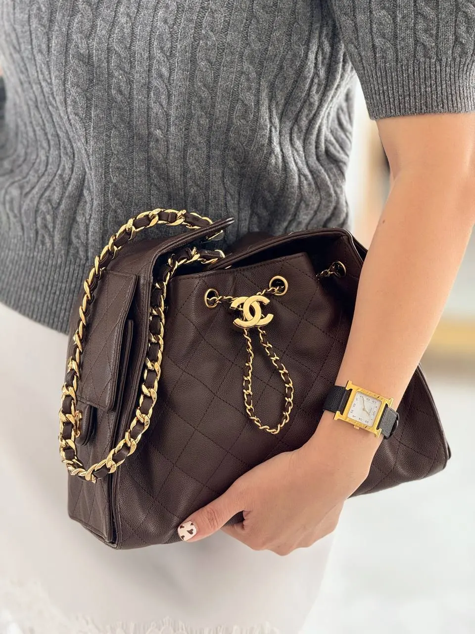 Chanel 25 / C25 Small C25 Dark Brown Caviar GHW Shiny Buckle - photo 4