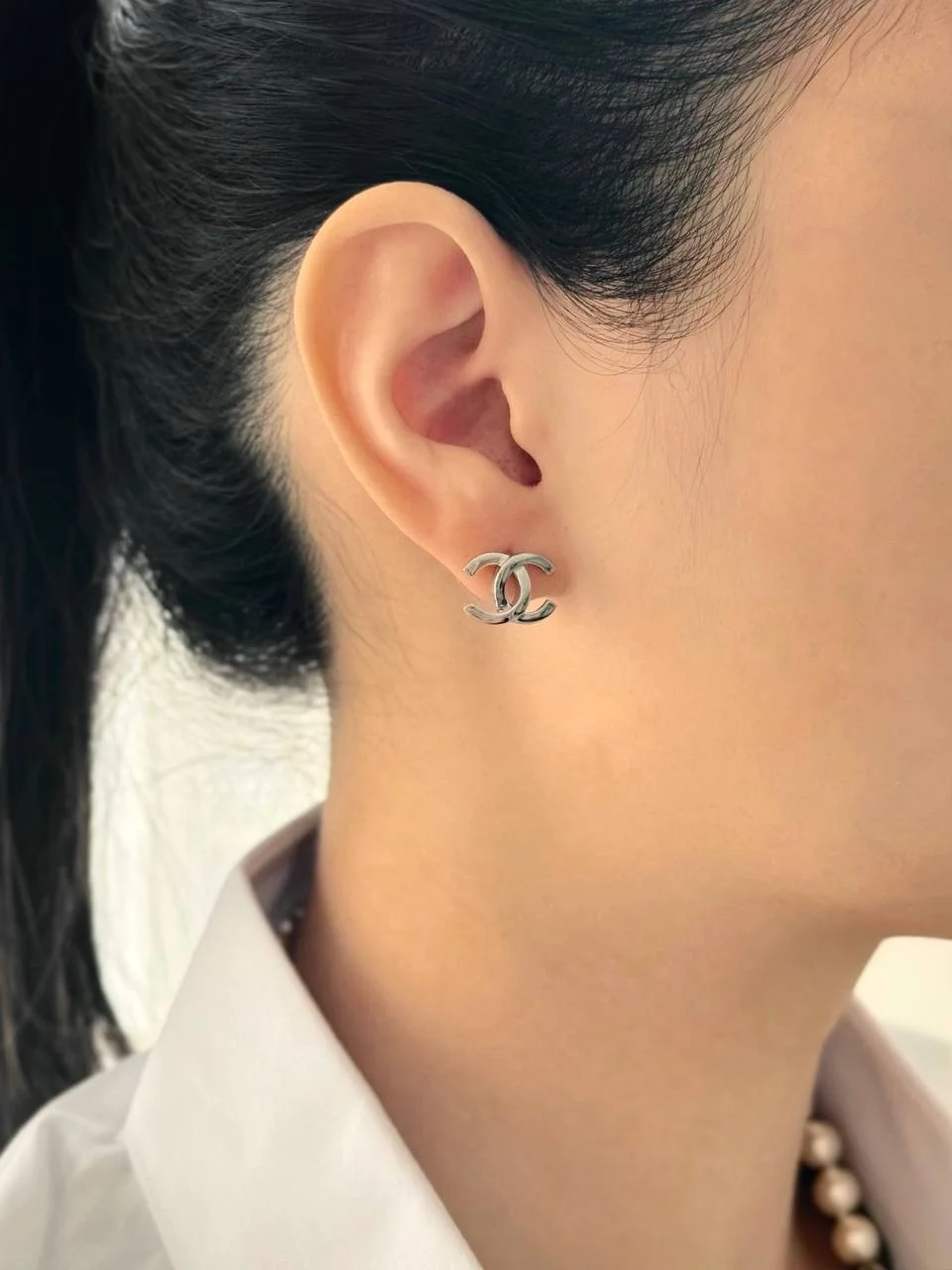 CHANEL Chanel Puffy CC Silver Earrings