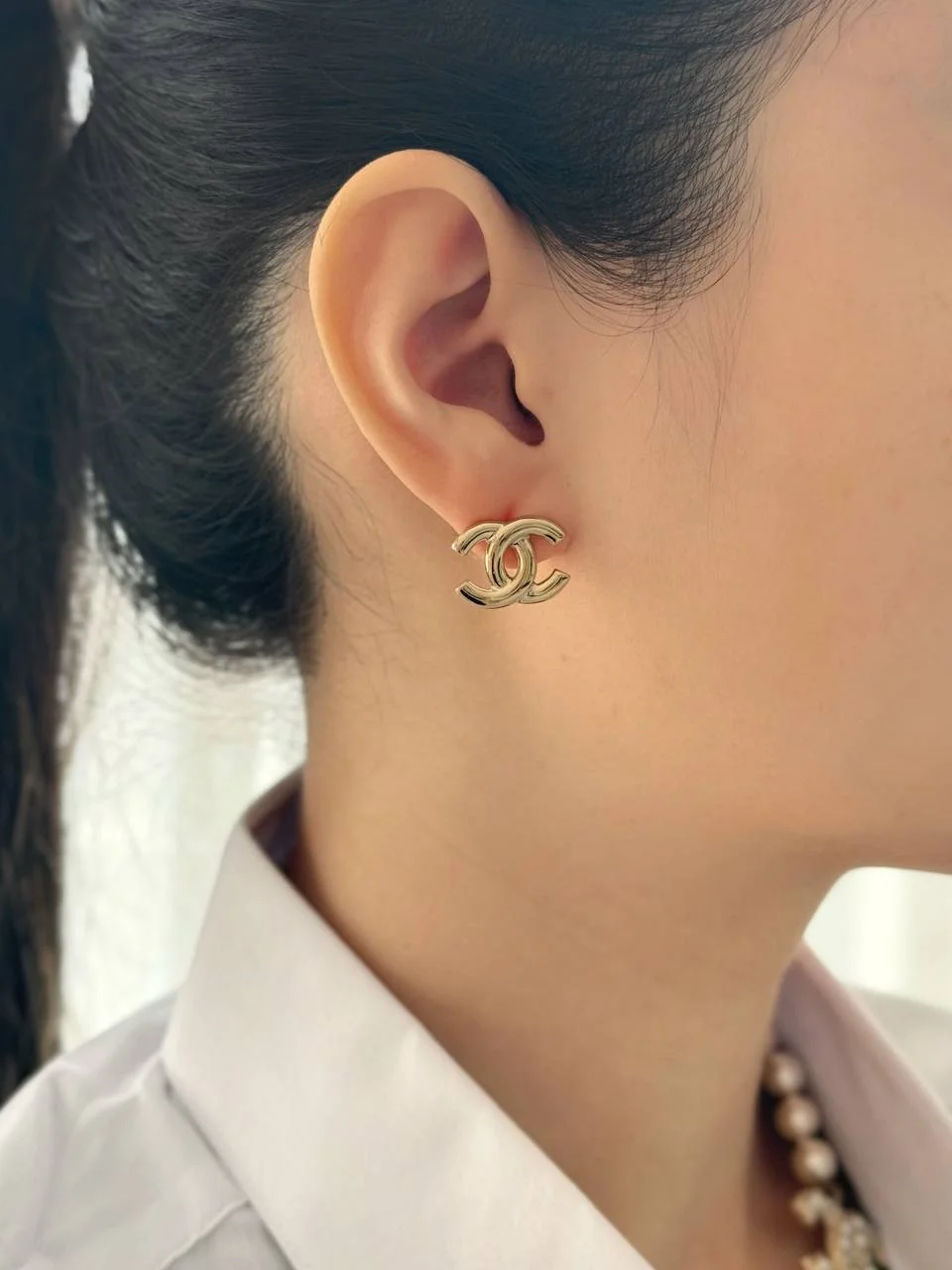 CHANEL Chanel Puffy CC Gold Earrings