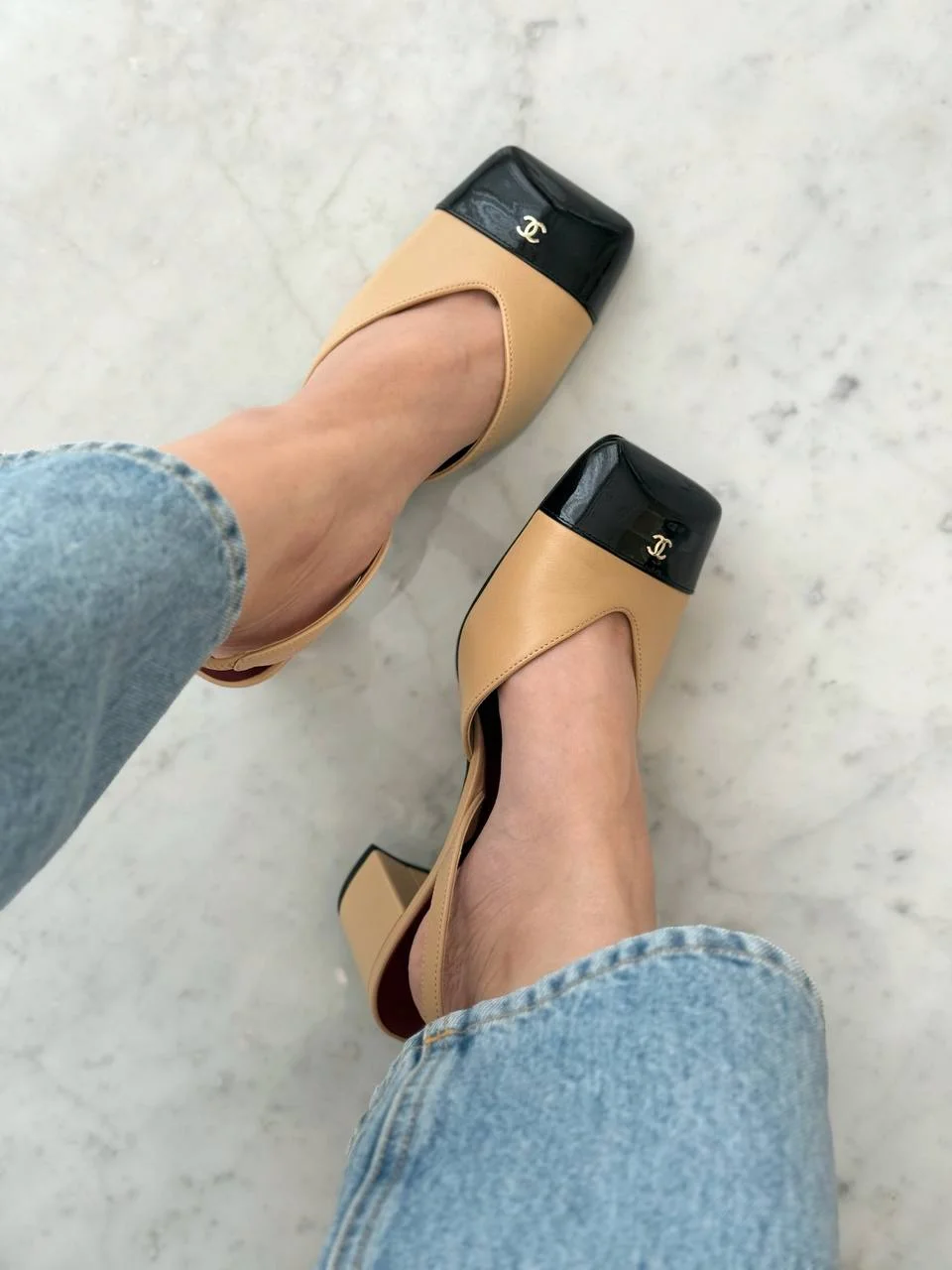 Chanel Classic CC Square Toe Slingback Beige / Black - photo 5