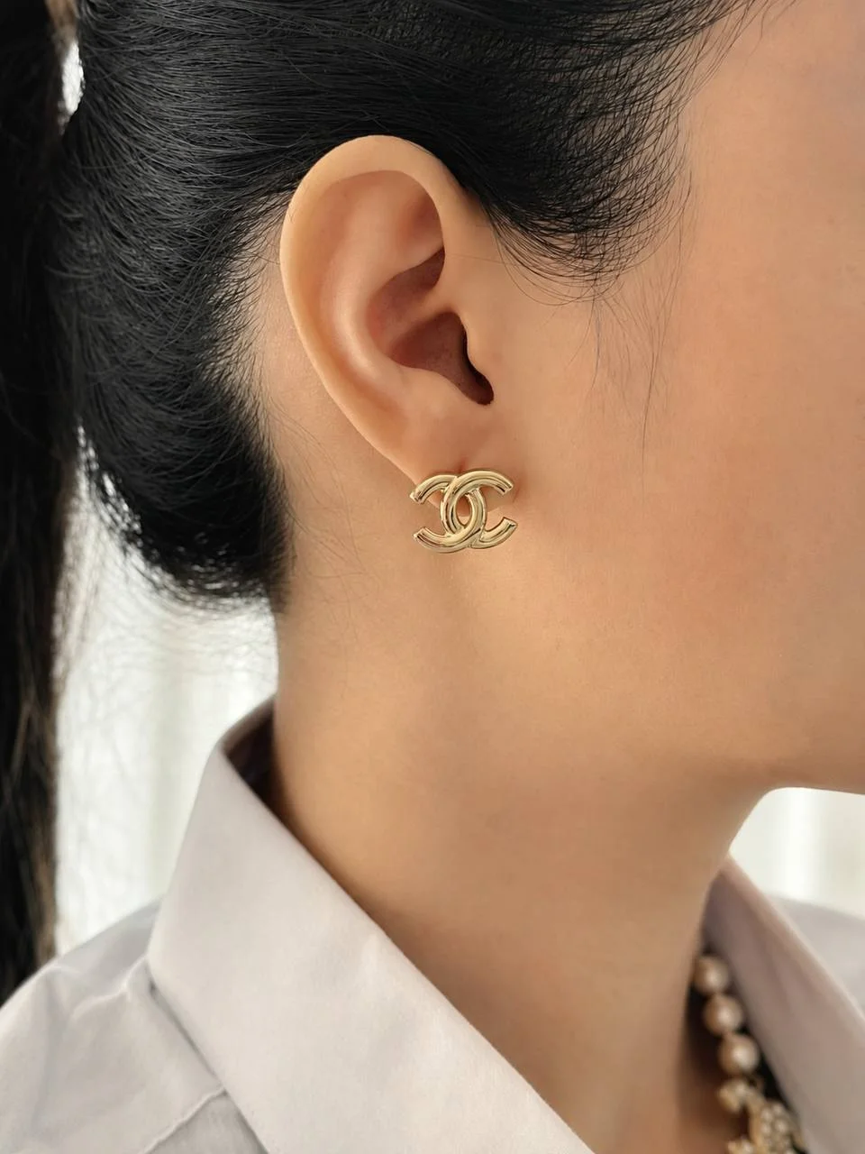 CHANEL Chanel Puffy CC Gold Earrings