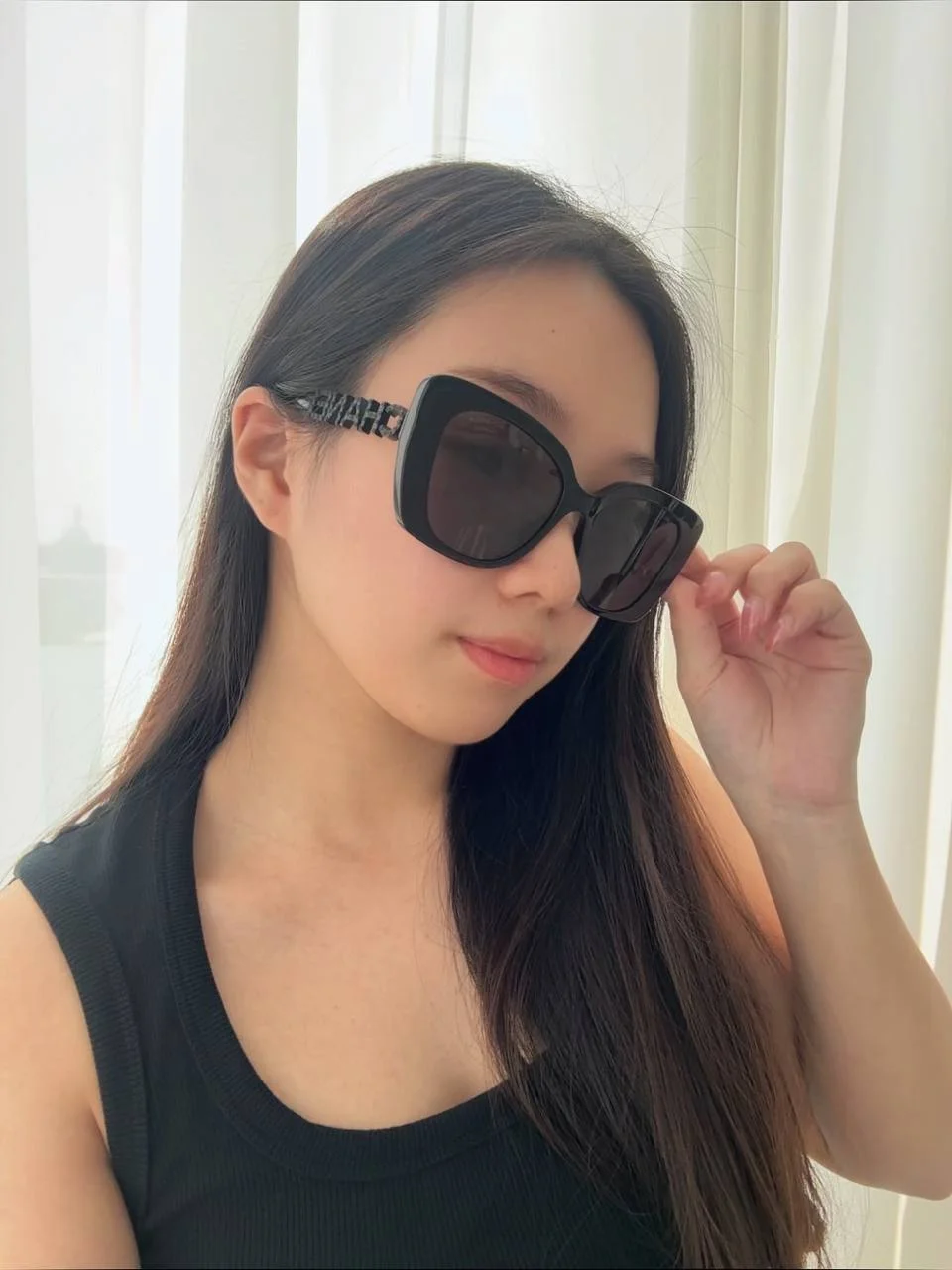 Chanel Acetate Strass Polarized Logo Square Sunglasses All Black - photo 3
