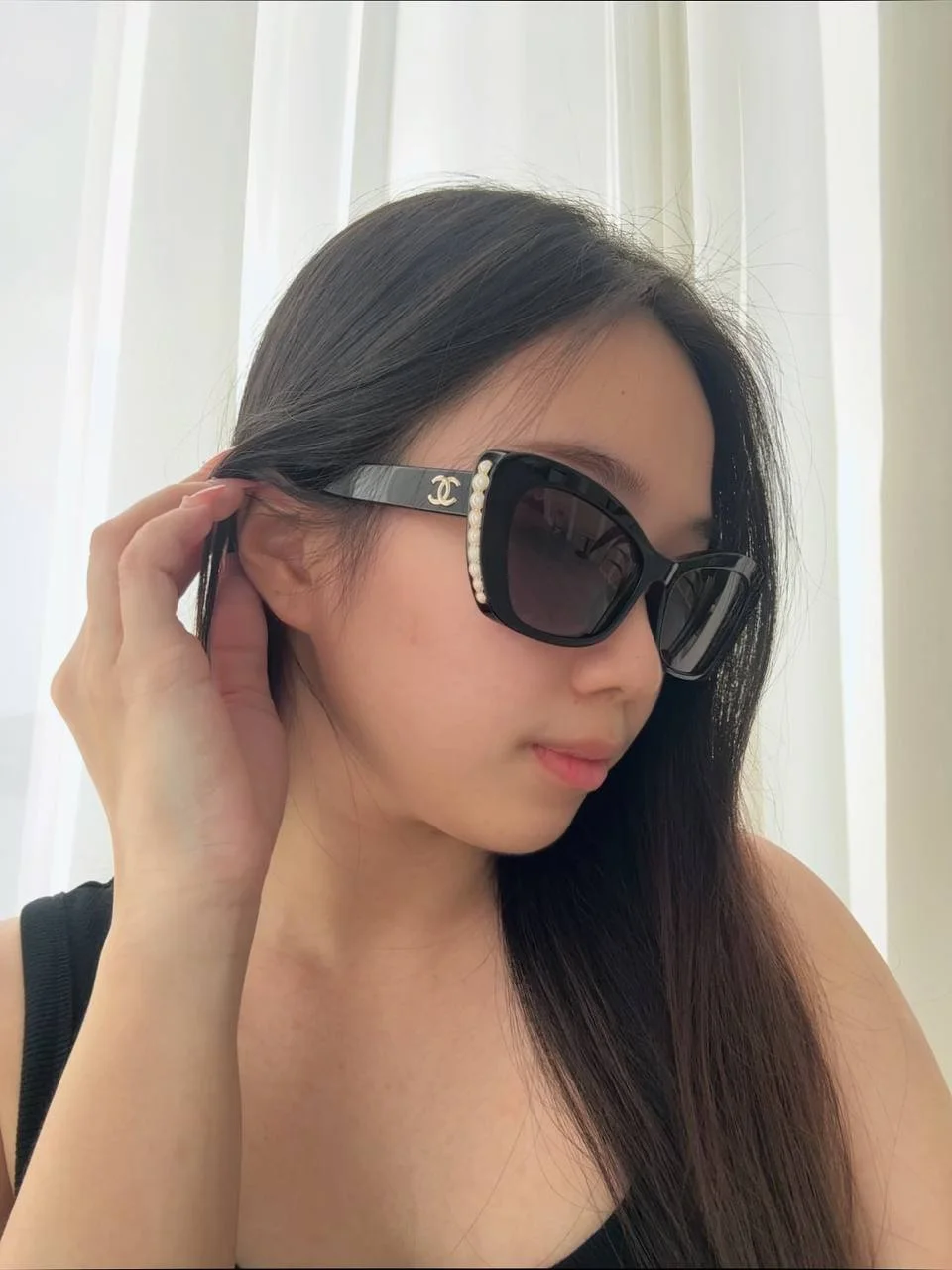 Chanel Cat Eye Sunglasses Acetate & Glass Pearls Black - photo 4