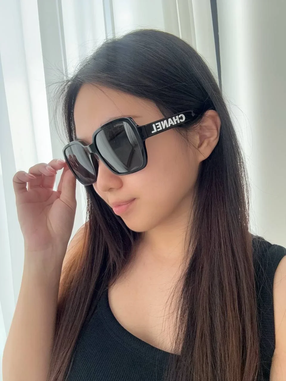 Chanel Square Sunglasses Acetate List Black Lenses Grey - photo 4