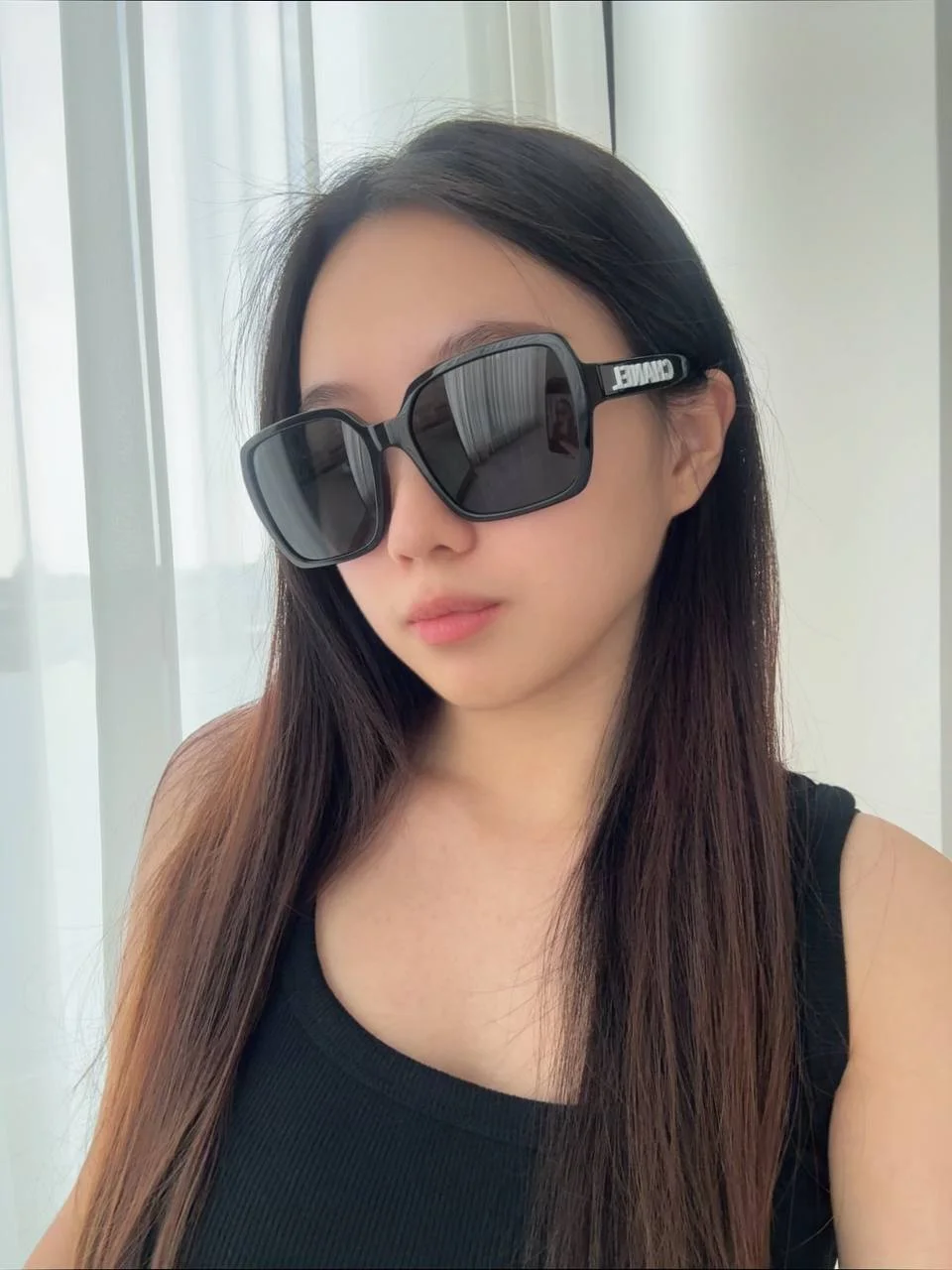 Chanel Square Sunglasses Acetate List Black Lenses Grey - photo 3