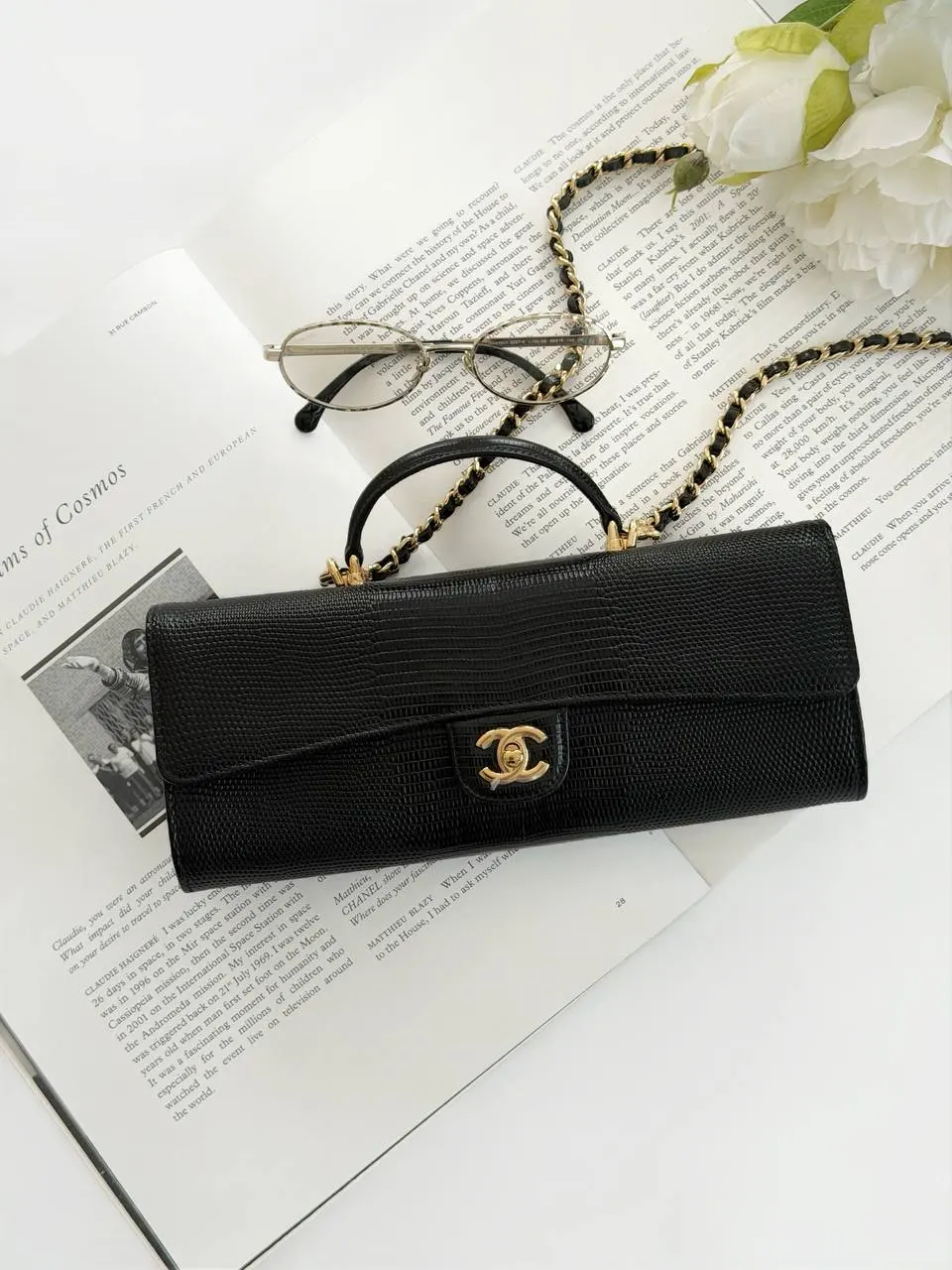 CHANEL Chanel Clutch Wallet on Chain Lizzard Black GHW
