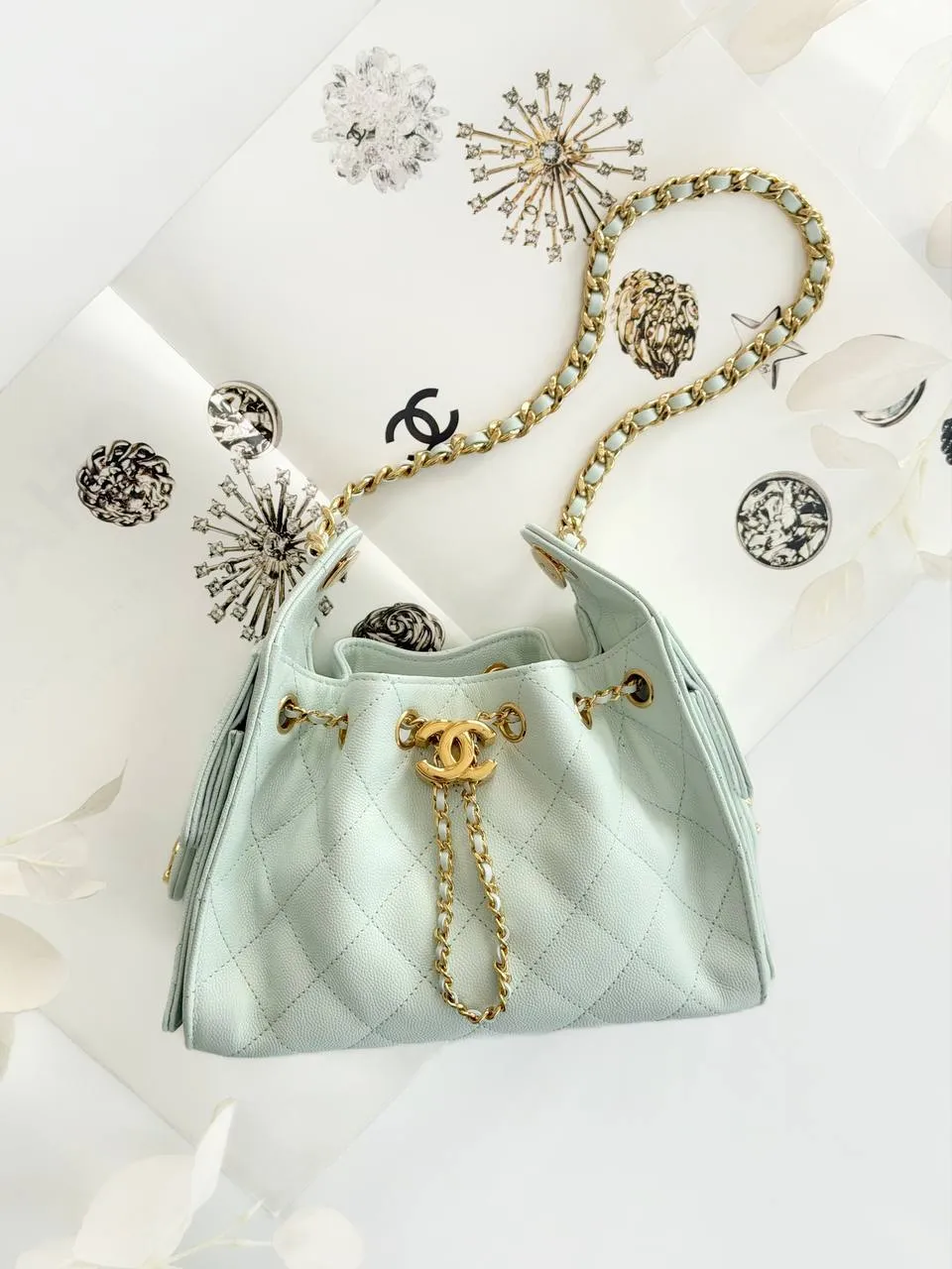 CHANEL Chanel Mini C25 Sage Caviar GHW Shiny Buckle