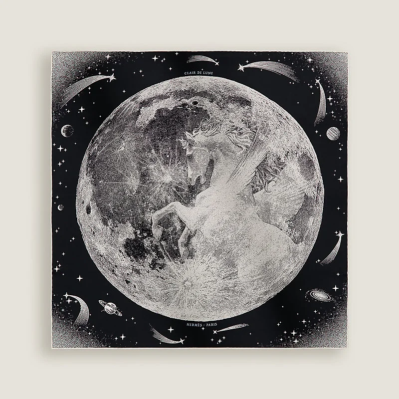 Hermes Hermes Scarf Clair de Lune shawl 70 Noir / Black / Blanc / White