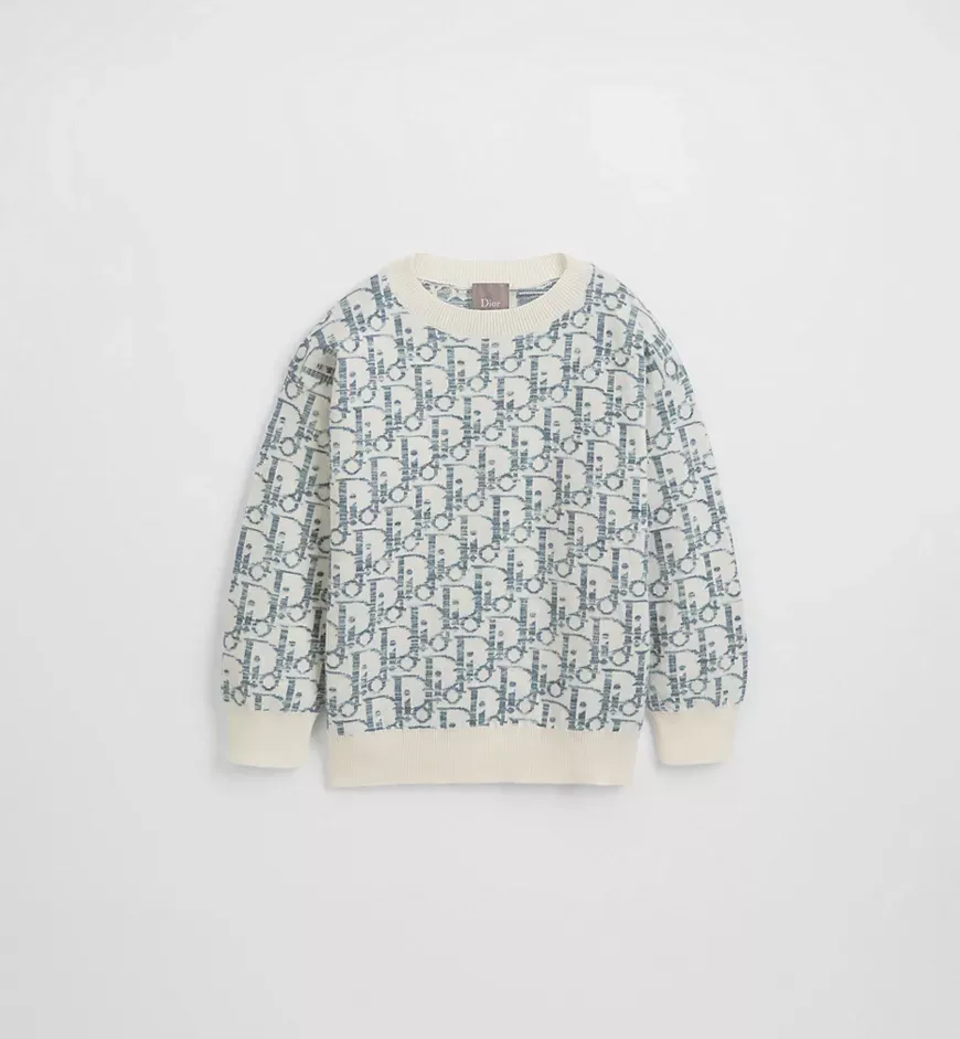 Dior Sweater Ivory Cotton Knit with  Oblique Jacquard Motif - photo 4