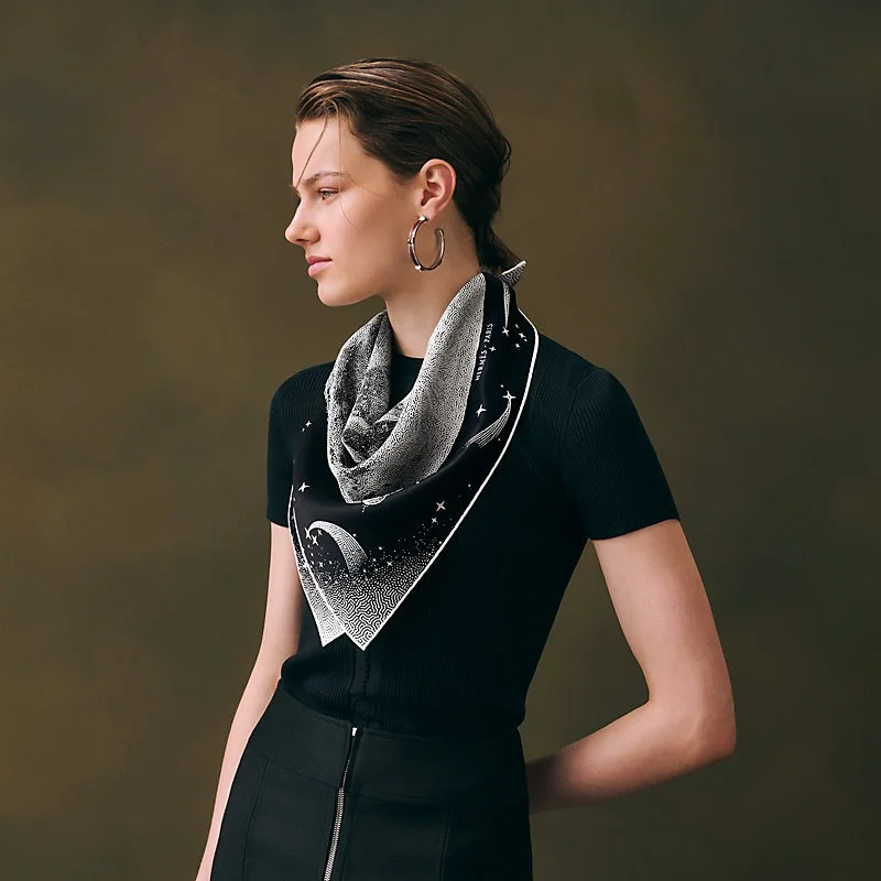 Hermes Scarf Clair de Lune shawl 70 Noir / Black / Blanc / White - photo 3