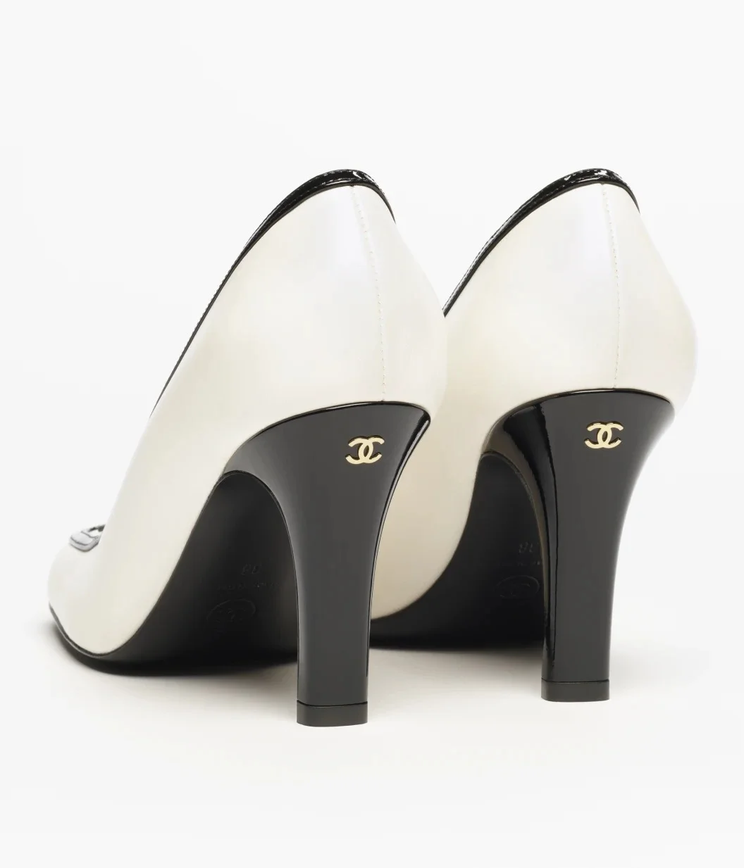 Chanel CC Logo Square Toe High Heel Pumps – White / Black - photo 7