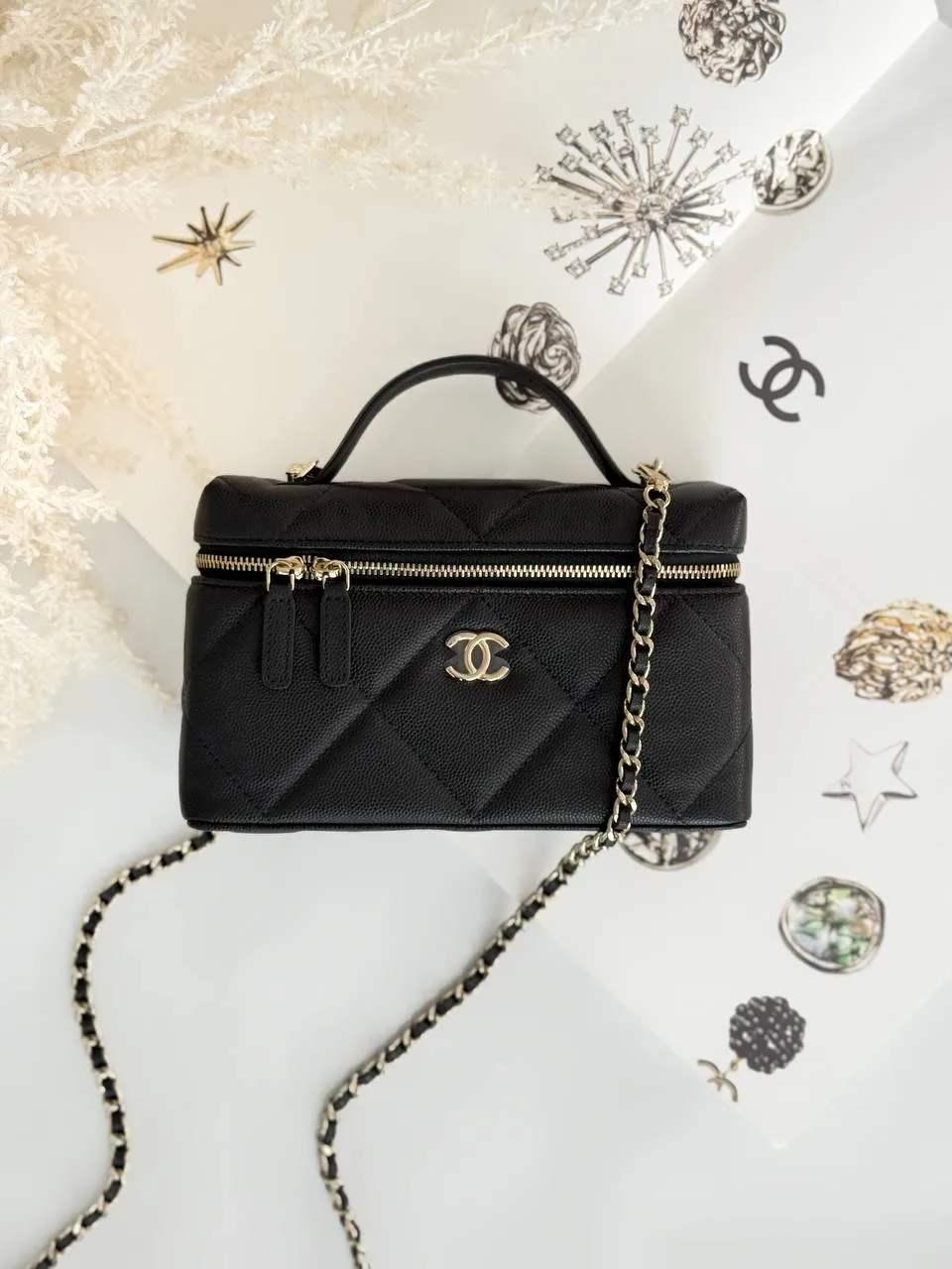 CHANEL Chanel Vanity Clutch With Chain Big Square Caviar Black GHW