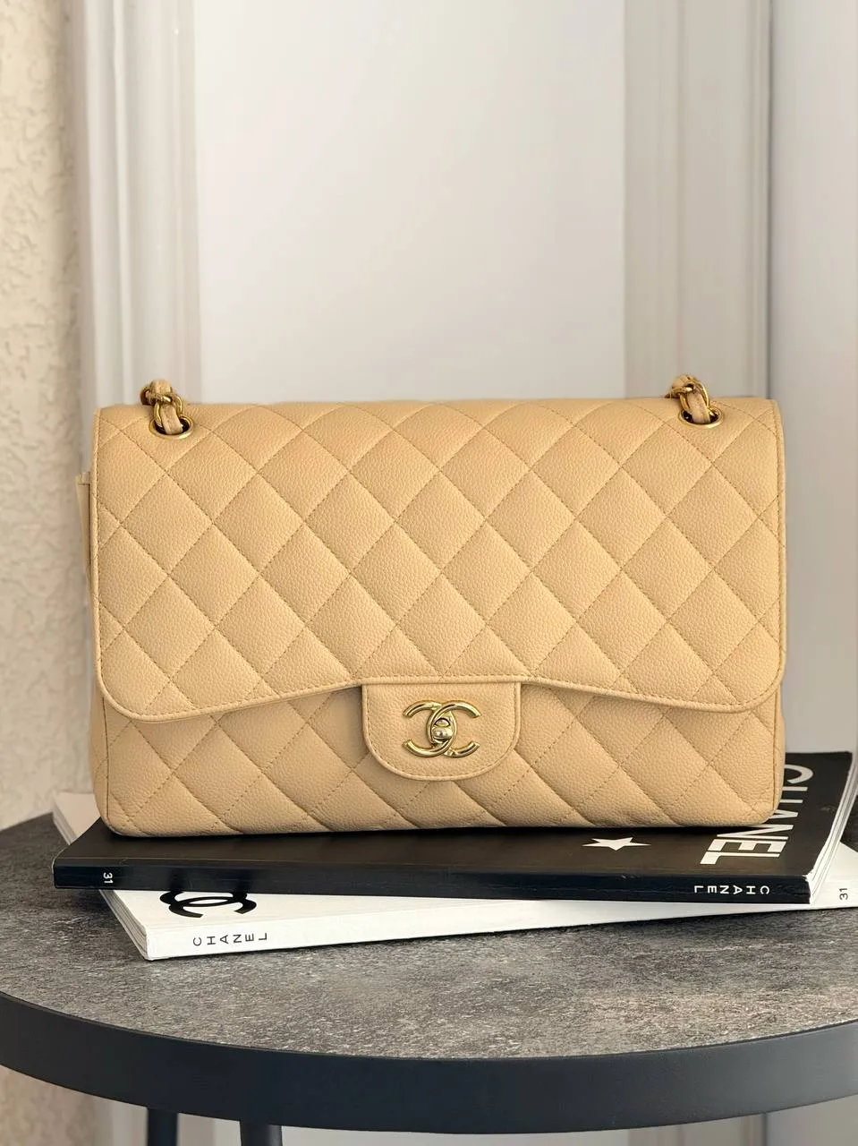CHANEL Preloved Chanel Classic Jumbo Beige GHW