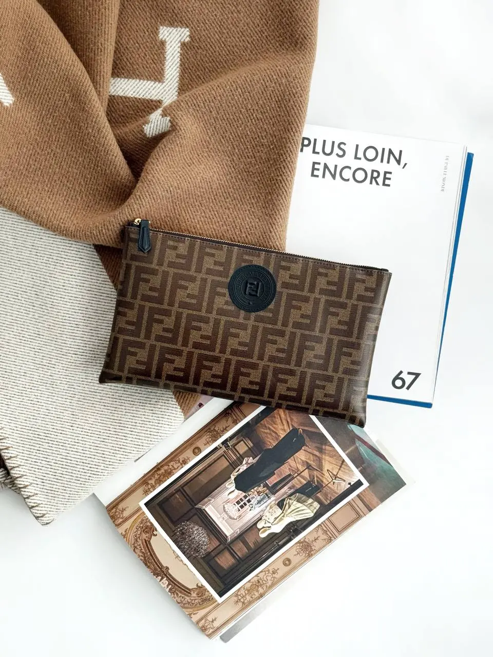 Fendi Fendi Tobacco Zucca Coated Canvas FFreedom Pouch Fendi