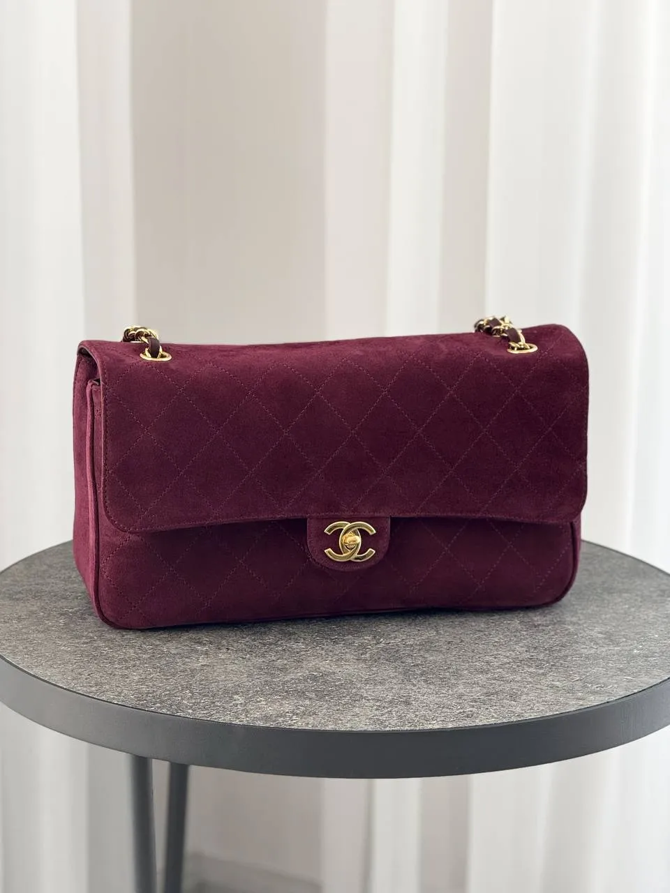 CHANEL Chanel Maxi Flap XL Velvet Burgundy GHW 32cm