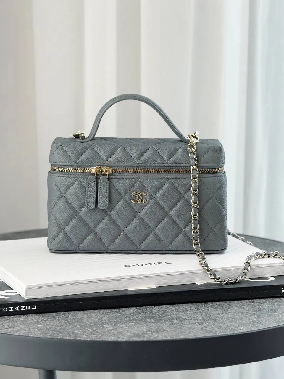 CHANEL Chanel Vanity Classic Top Handle Caviar Grey GHW