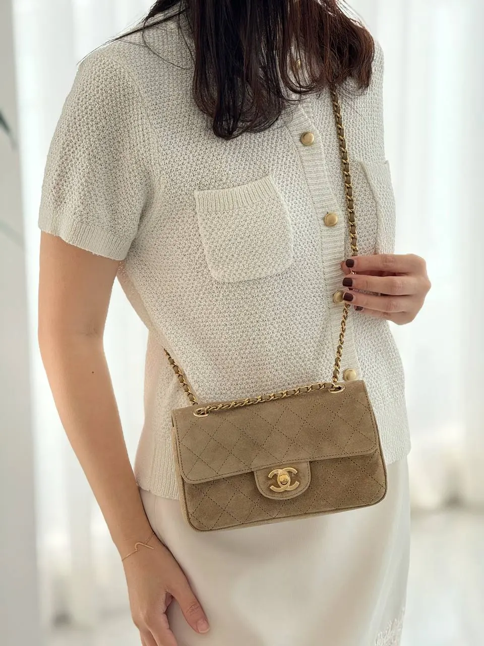 Chanel Classic Flap Mini Velvet Beige GHW - photo 5