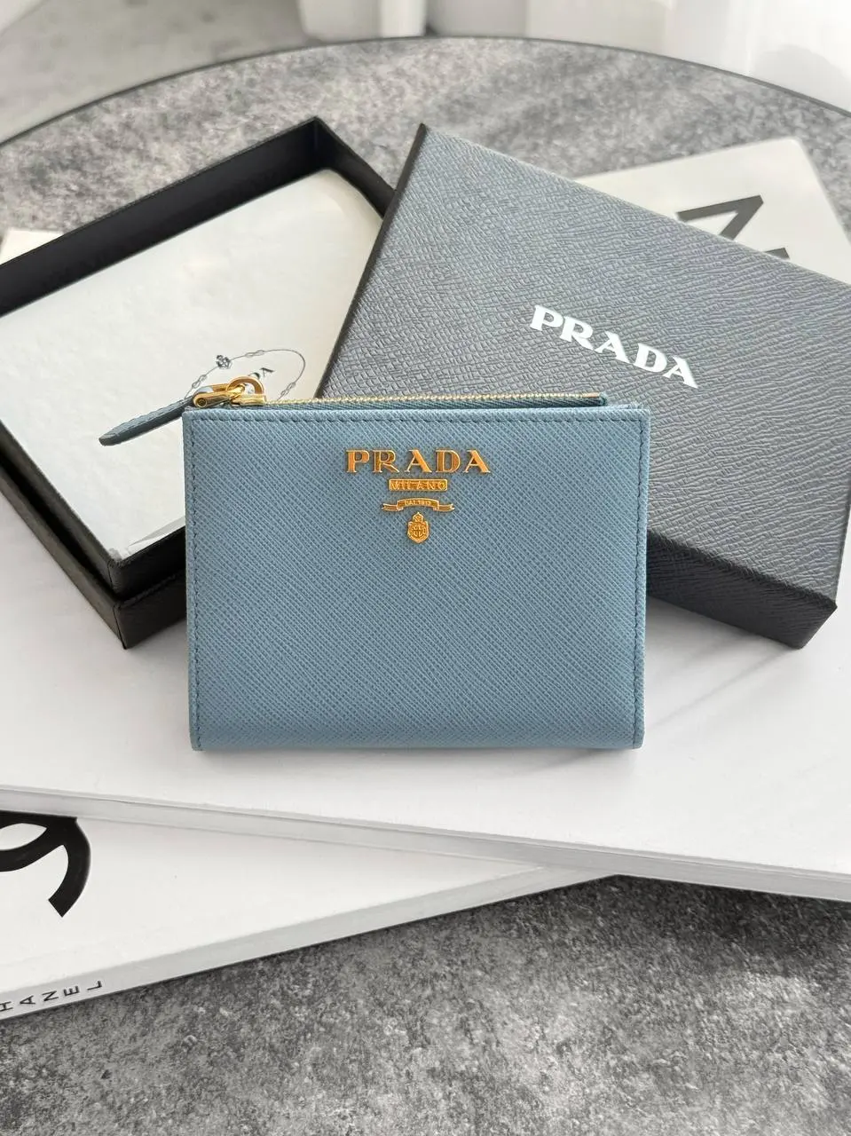 Prada Prada Portafoglio Piccolo In Saffiano Astrale Lettering Logo Wallet