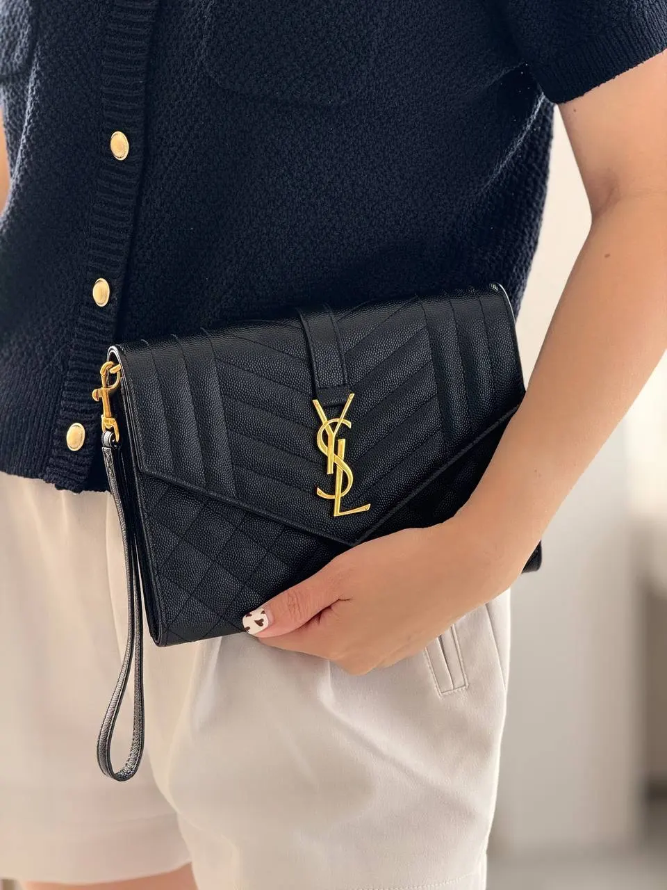 YSL Preloved YSL Envelope Wristlet Clutch Black Caviar GHW