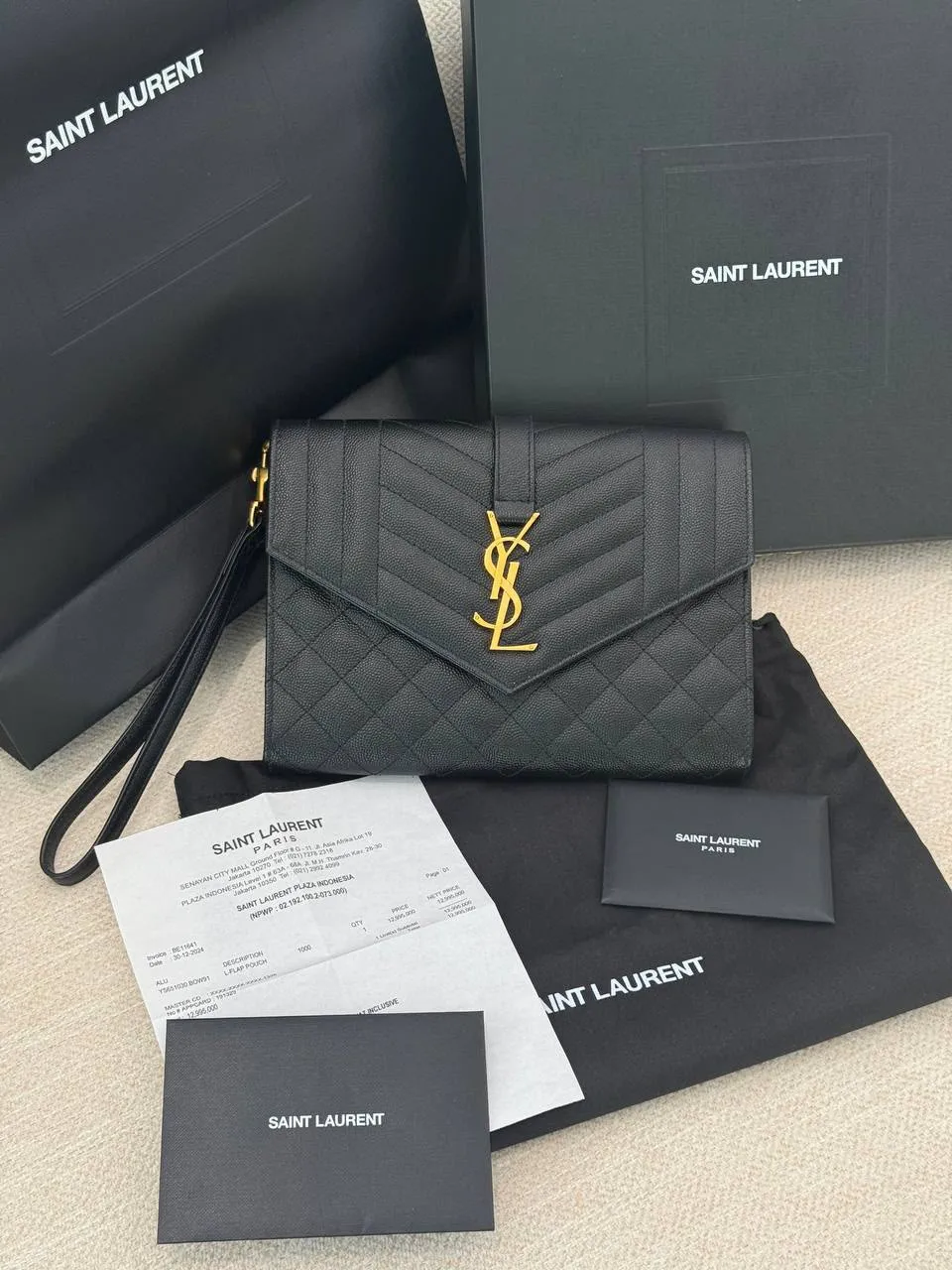 Preloved YSL Envelope Wristlet Clutch Black Caviar GHW - photo 3