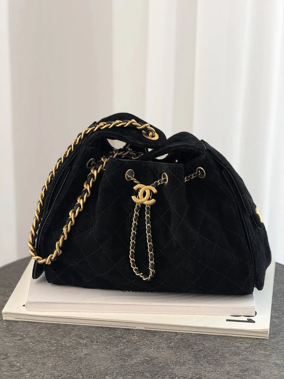 CHANEL Preloved Chanel 25 / C25 Small Suede Black GHW
