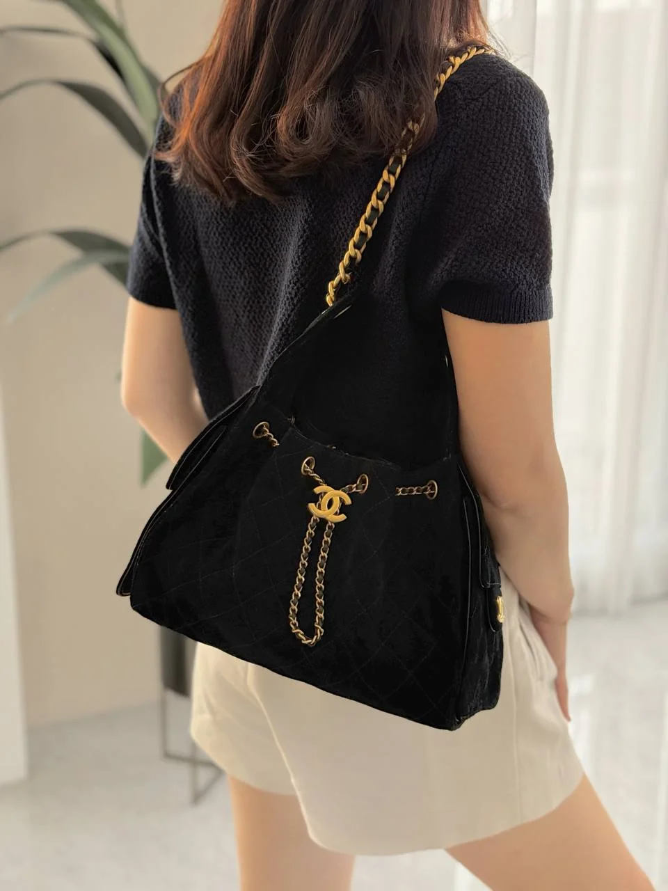 CHANEL Preloved Chanel 25 / C25 Small Suede Black GHW