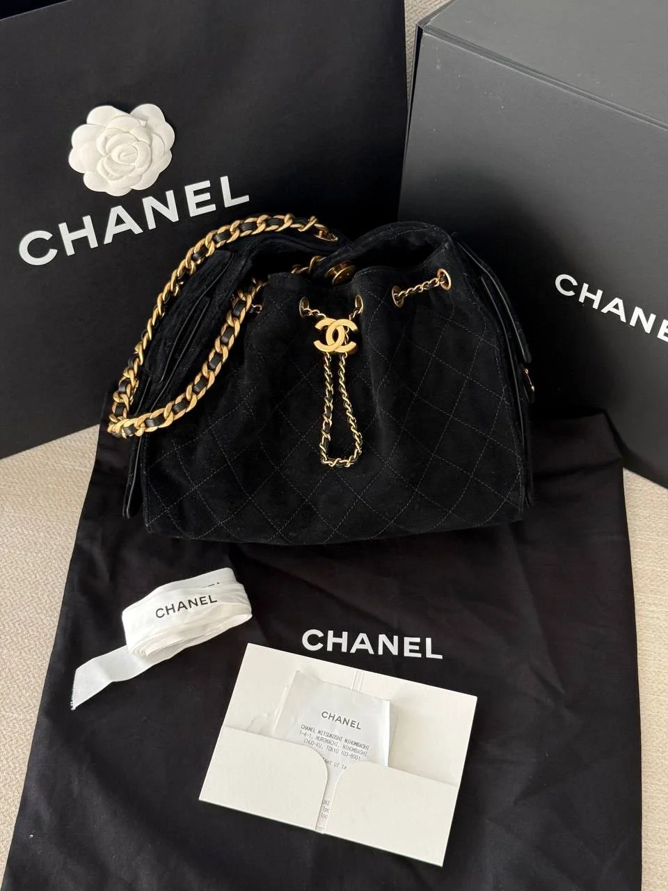 Preloved Chanel 25 / C25 Small Suede Black GHW - photo 3