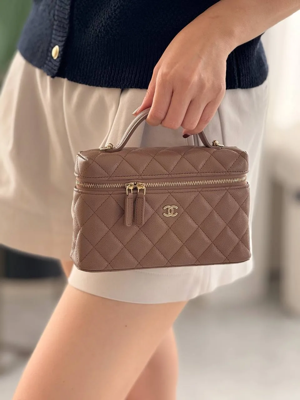 CHANEL Preloved Chanel Vanity Clutch Chocolate Brown GHW