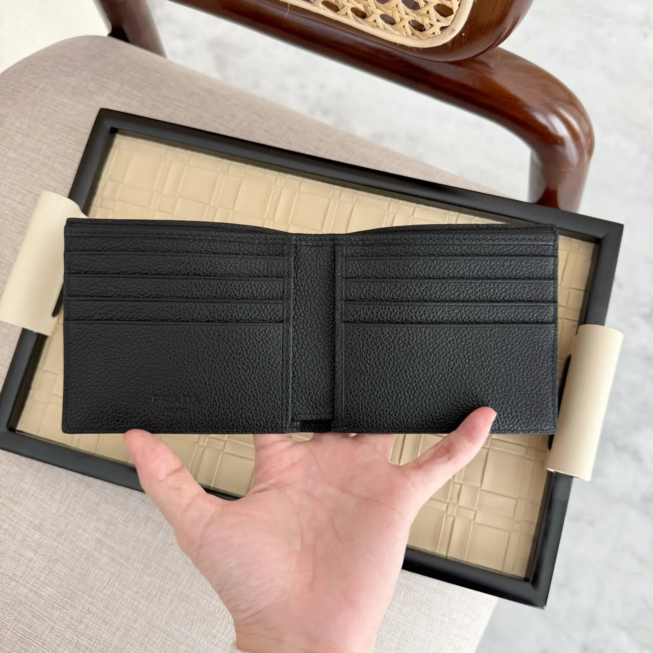 Prada Prada Metal Logo Eight Card Bifold Men Wallet Black