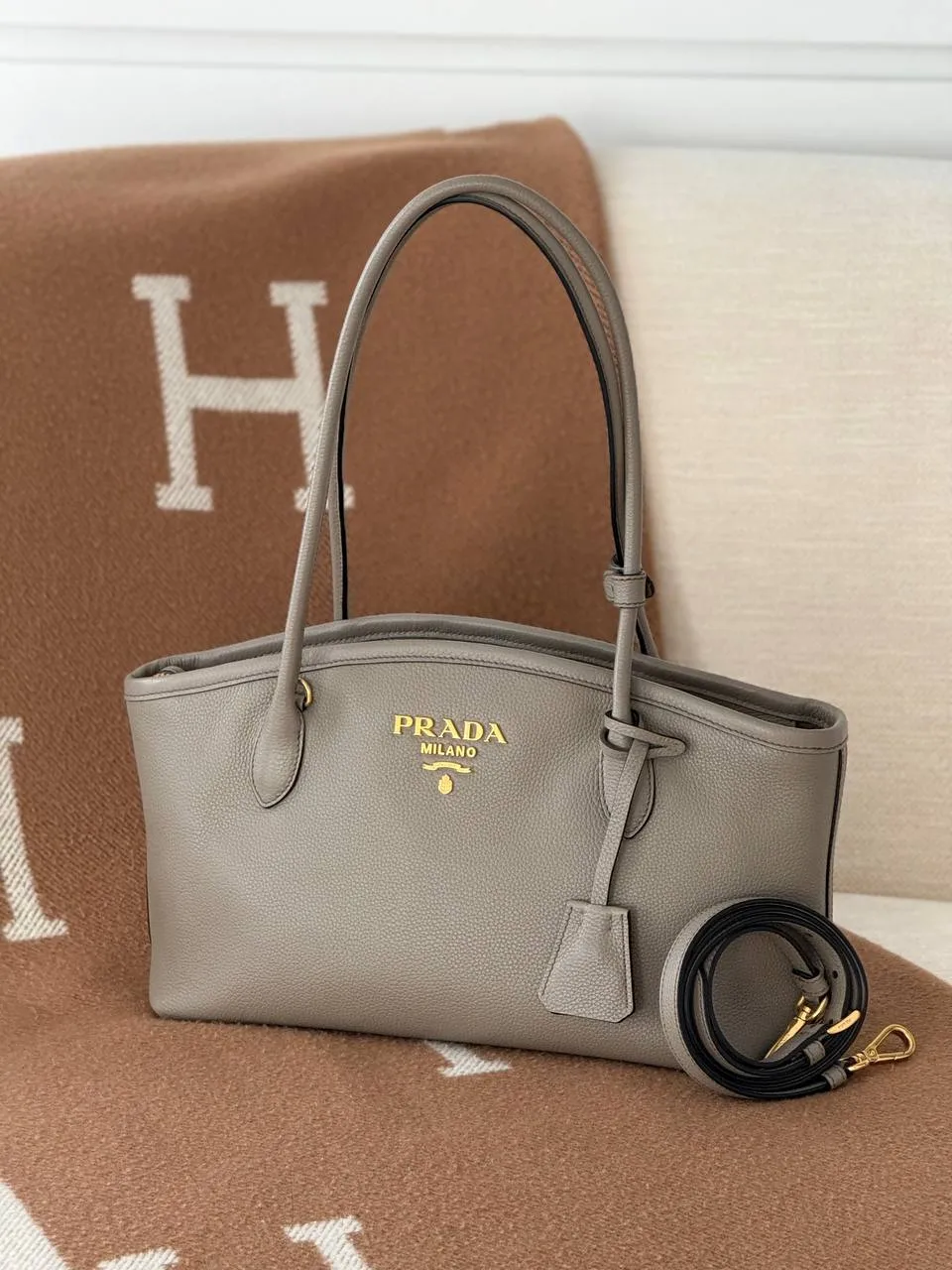 Prada Shopping Bag Leather - Grey