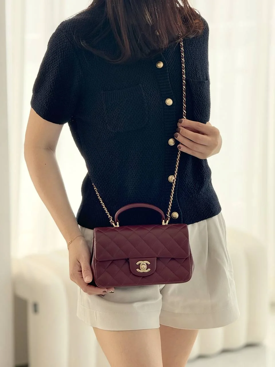Chanel Mini Rectangle Top Handle Flap Bag Burgundy GHW - photo 4