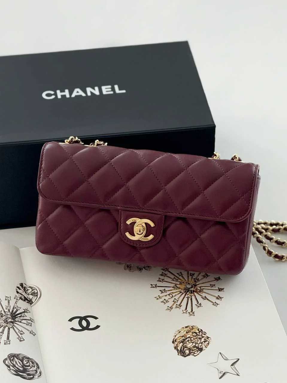 CHANEL Chanel Mini Rectangle East West Burgundy GHW