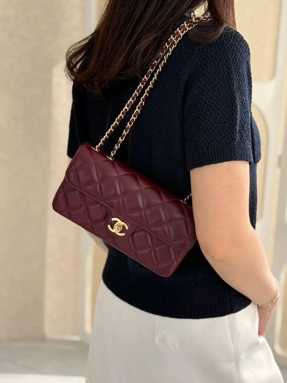 Chanel Mini Rectangle East West Burgundy GHW - photo 3
