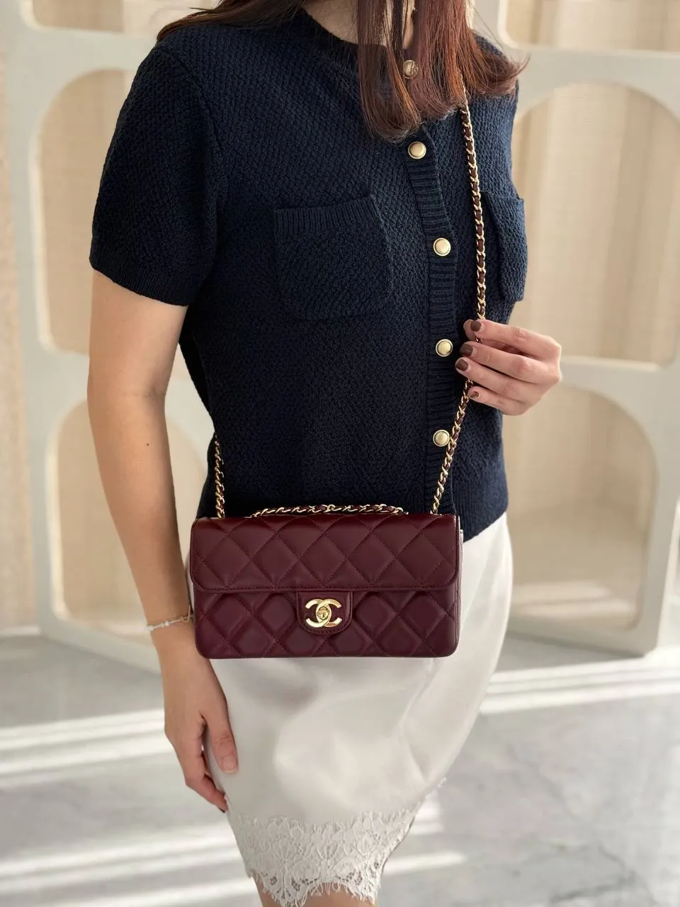 Chanel Mini Rectangle East West Burgundy GHW - photo 4