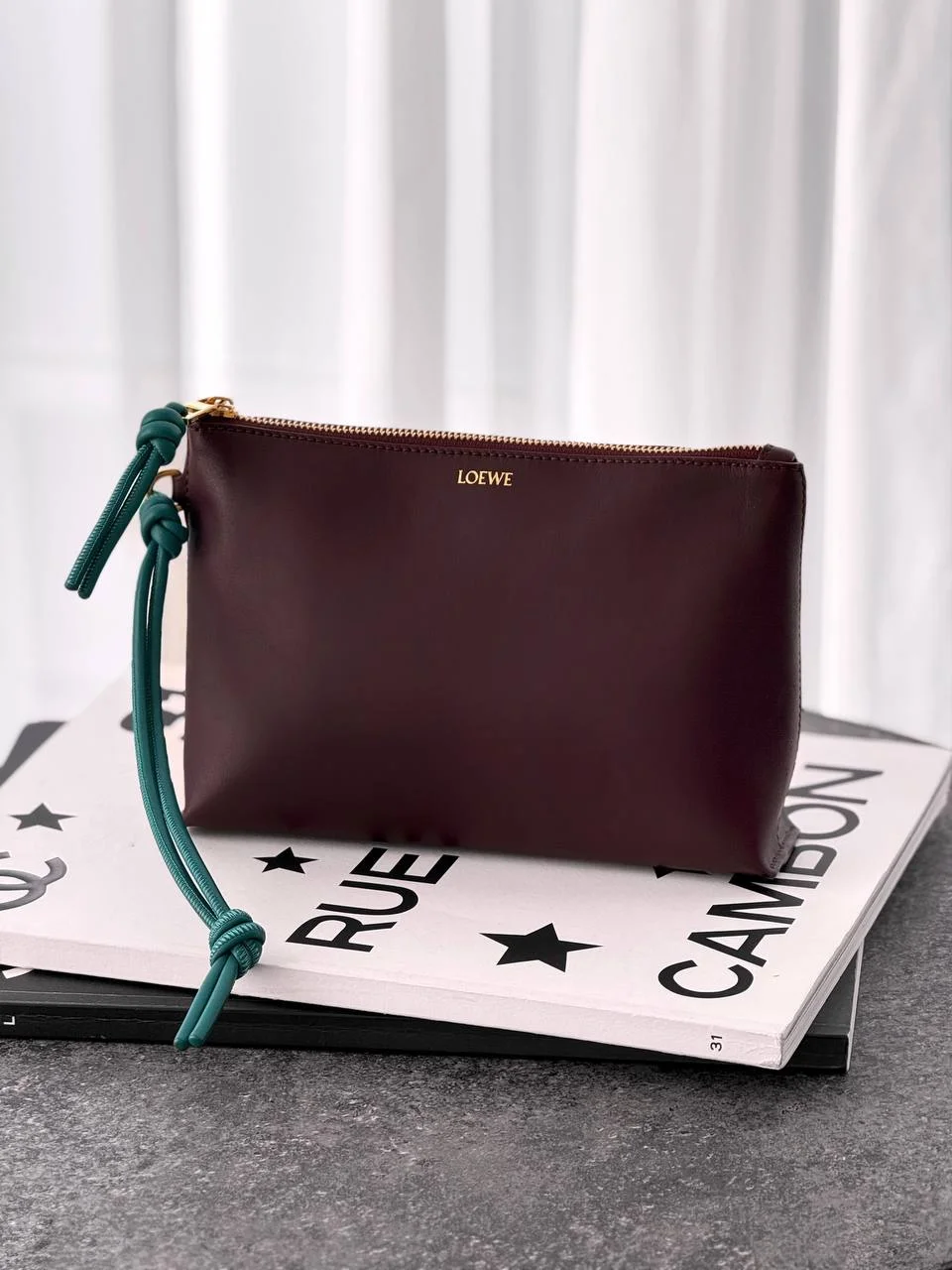 LOEWE Loewe Burgundy Leather Knot T Pouch