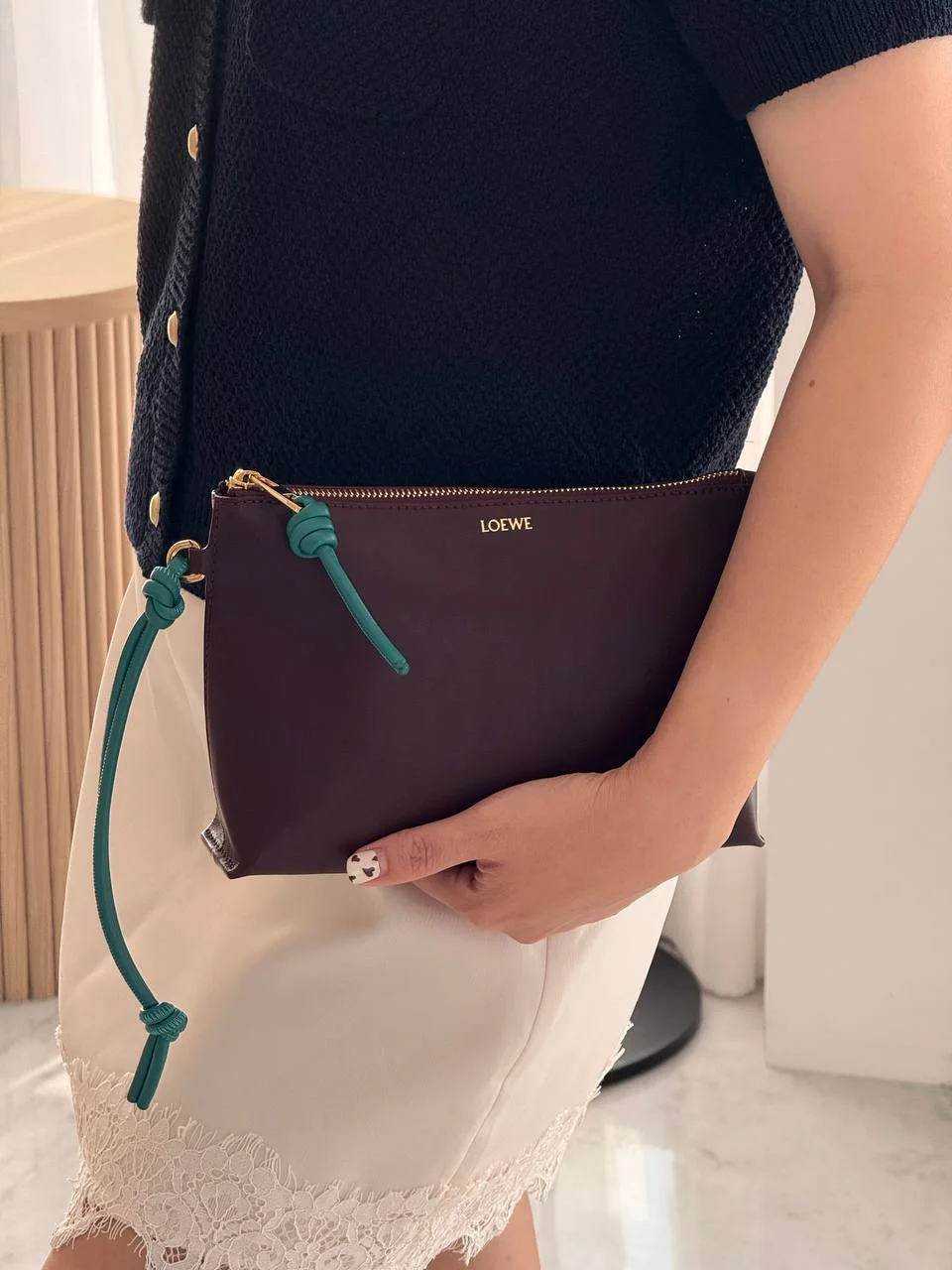 LOEWE Loewe Burgundy Leather Knot T Pouch